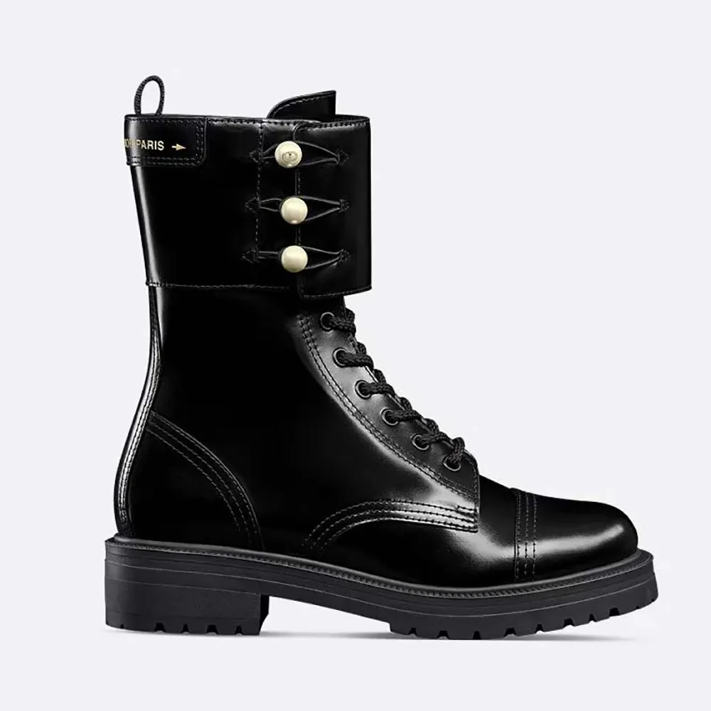 Dior Women D-Strike Ankle Boot Black Matte Calfskin and White Resin Pearls 1 Dior Women D-Strike Ankle Boot Black Matte Calfskin and White Resin Pearls