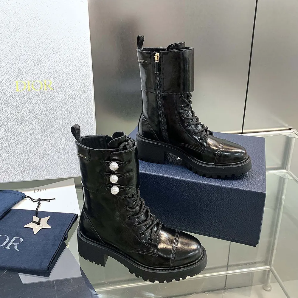 Dior Women D-Strike Ankle Boot Black Matte Calfskin and White Resin Pearls 2 Dior Women D-Strike Ankle Boot Black Matte Calfskin and White Resin PearlsDior Women D-Strike Ankle Boot Black Matte Calfskin and White Resin Pearls