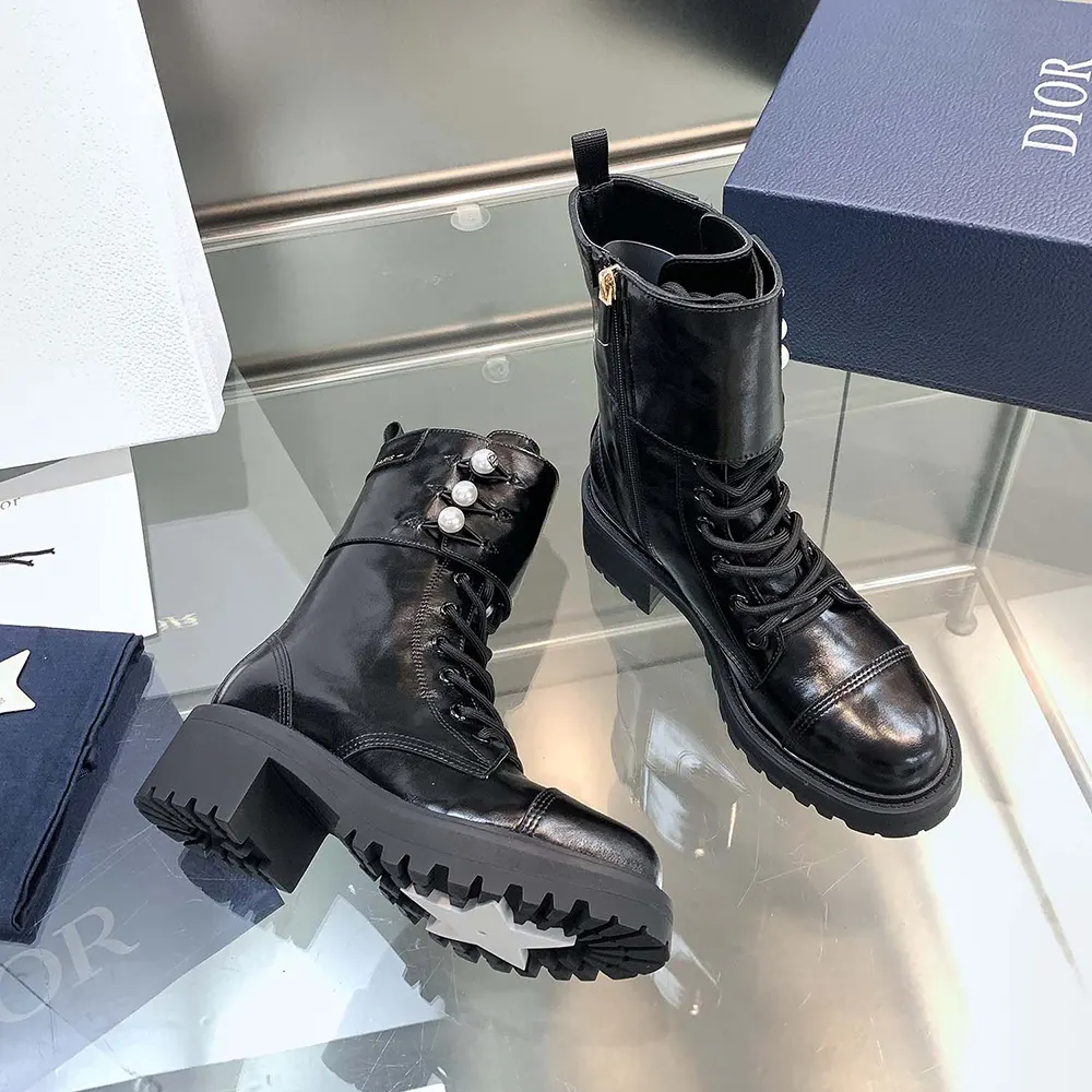 Dior Women D-Strike Ankle Boot Black Matte Calfskin and White Resin Pearls 4 Dior Women D-Strike Ankle Boot Black Matte Calfskin and White Resin Pearls