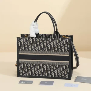 Dior Women Medium Dior Book Tote Blue Dior Oblique Embroidery and Calfskin