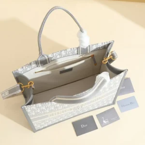 Dior Women Medium Dior Book Tote Gray Dior Oblique Embroidery and Calfskin