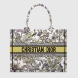 Dior Women Medium Dior Book Tote Latte Embroidery with Yellow Multicolor Dior Chardons Motif