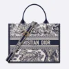 Dior Women Medium Dior Book Tote White and Navy Blue Toile de Jouy Sauvage Embroidery