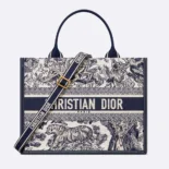 Dior Women Medium Dior Book Tote White and Navy Blue Toile de Jouy Sauvage Embroidery
