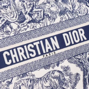 Dior Women Medium Dior Book Tote White and Navy Blue Toile de Jouy Sauvage Embroidery