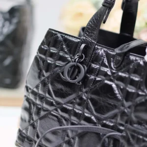 Dior Women Medium Dior Toujours Bag Black Macrocannage Crinkled Calfskin