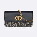 Dior Women Miss Caro Pouch with Chain Blue Dior Oblique Jacquard and Smooth Calfskin