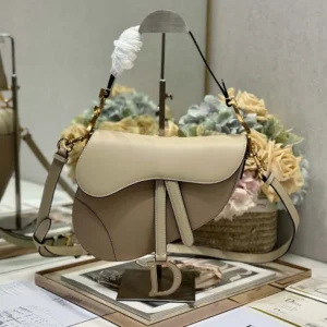 Dior Women Saddle Bag with Strap Two-Tone Biscuit and Trench Beige Supple Calfskin