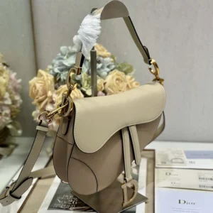 Dior Women Saddle Bag with Strap Two-Tone Biscuit and Trench Beige Supple Calfskin