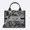Dior Women Small Dior Book Tote Black and White Plan de Paris Embroidery with Black Calfskin