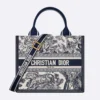 Dior Women Small Dior Book Tote White and Navy Blue Toile de Jouy Sauvage Embroidery
