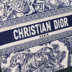 Dior Women Small Dior Book Tote White and Navy Blue Toile de Jouy Sauvage Embroidery