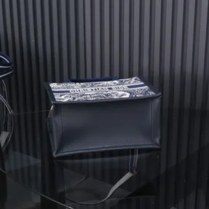Dior Women Small Dior Book Tote White and Navy Blue Toile de Jouy Sauvage Embroidery