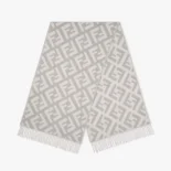 Fendi Unisex Fendi Unisex FF Scarf Pale Gray Cashmere Scarf FXT260A8RSF0QG1