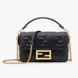 Fendi Women Baguette Mini Black Nappa Leather Bag with FF Motif