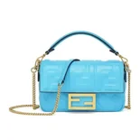 Fendi Women Baguette Mini Blue Nappa Leather Bag with FF Motif