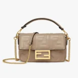 Fendi Women Baguette Mini Dove Gray Nappa Leather Bag with FF Motif