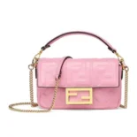 Fendi Women Baguette Mini Pink Nappa Leather Bag with FF Motif