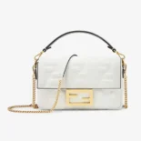 Fendi Women Baguette Mini White Nappa Leather Bag with FF Motif
