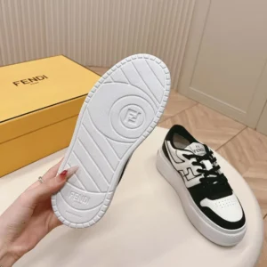 Fendi Women Match Gray Leather Platform Low-tops