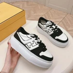 Fendi Women Fendi Match Black Leather Platform Low-tops