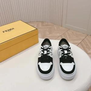 Fendi Women Fendi Match Black Leather Platform Low-tops
