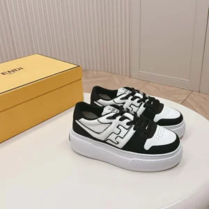 Fendi Women Fendi Match Black Leather Platform Low-tops