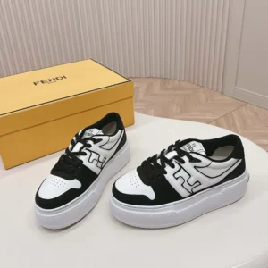 Fendi Women Fendi Match Black Leather Platform Low-tops