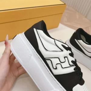 Fendi Women Match Gray Leather Platform Low-tops