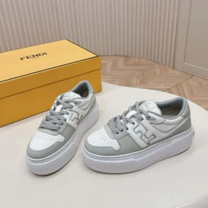 Fendi Women Match Gray Leather Platform Low-tops