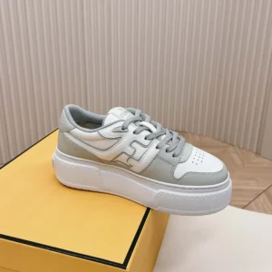Fendi Women Match Gray Leather Platform Low-tops