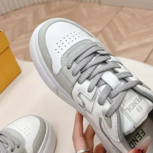 Fendi Women Match Gray Leather Platform Low-tops