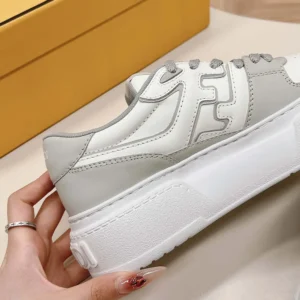 Fendi Women Match Gray Leather Platform Low-tops