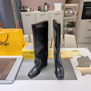 Fendi Women Show Black Leather Hhigh-heeled Boots