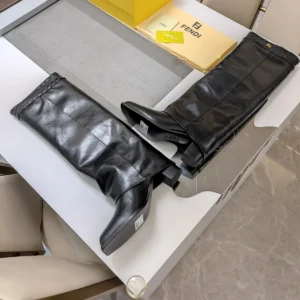 Fendi Women Show Black Leather Hhigh-heeled Boots