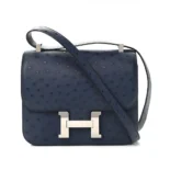 Hermes Women Constance 19 Bag Nata Ostrich Leather-NavySilver