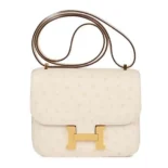 Hermes Women Constance 19 Bag Nata Ostrich Leather-White/Gold
