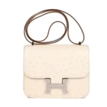 Hermes Women Constance 19 Bag Nata Ostrich Leather-White/Silver