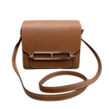 Hermes Women Roulis Mini Bag in Evercolor Calfskin-Brown/Silver