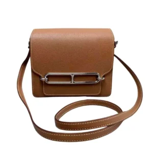 Hermes Women Roulis Mini Bag in Evercolor Calfskin-Brown/Silver