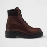 Prada Unisex Leather and Re-Nylon booties-Cognac 1T704N