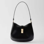 Prada Women Cleo Brushed Leather Shoulder Bag with Clasp Closure