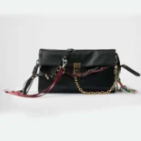 Prada Women Soft Sound Large Leather Shoulder Bag with Charms-Black