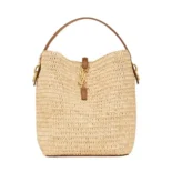 Saint Laurent YSL Women Le 37 Leather-trimmed Raffia Bucket Bag