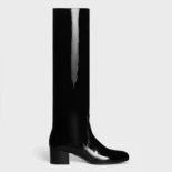 Celine Women Les Bottes Celine Triomphe High Boot in Patent Calfskin-Black