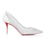 Christian Louboutin Women Apostropha Mesh Strass 80mm Pumps-White 3240170W610