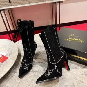 Christian Louboutin Women Santigag Strass 85 mm Low Boots Veau Velours and Strass-Black