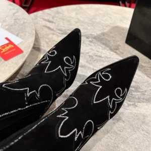 Christian Louboutin Women Santigag Strass 85 mm Low Boots Veau Velours and Strass-Black