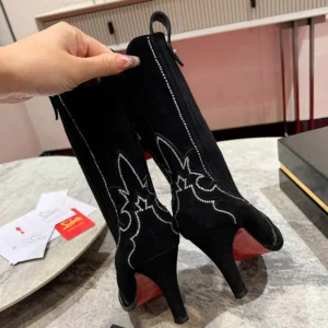 Christian Louboutin Women Santigag Strass 85 mm Low Boots Veau Velours and Strass-Black