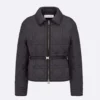 Dior Women Macrocannage Belted Peacoat Black Quilted Technical Taffeta